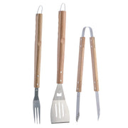 Trade Shop - Set 3 Pezzi Utensili Barbecue In Acciaio E Legno Accessori Attrezzi Bbq Tools -