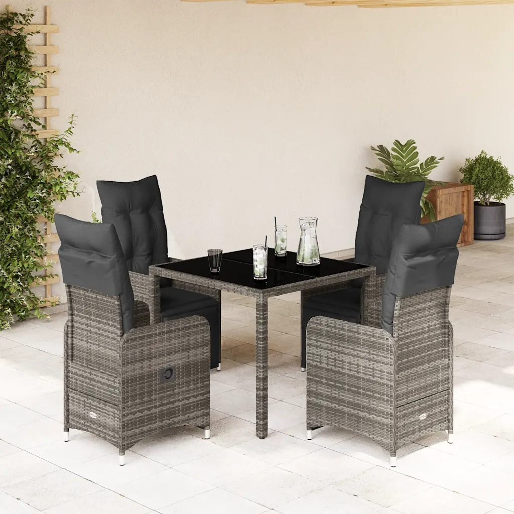 Set BistrÃ² da Giardino 5 pz con Cuscini in Polyrattan Grigio