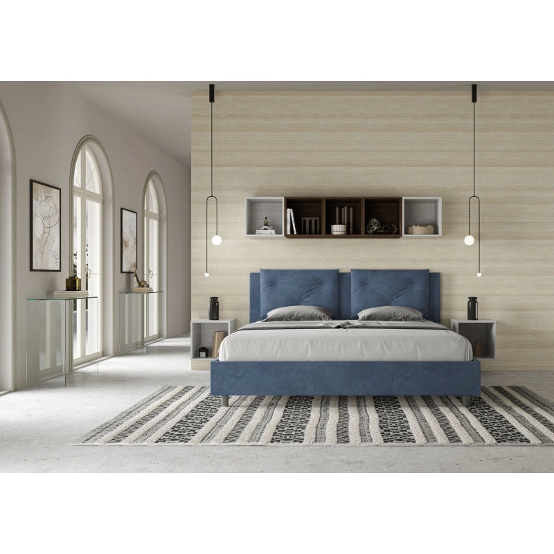 Letto imbottito Matrimoniale 190x190 cm Appia - Senza rete,Microfibra,Blu
