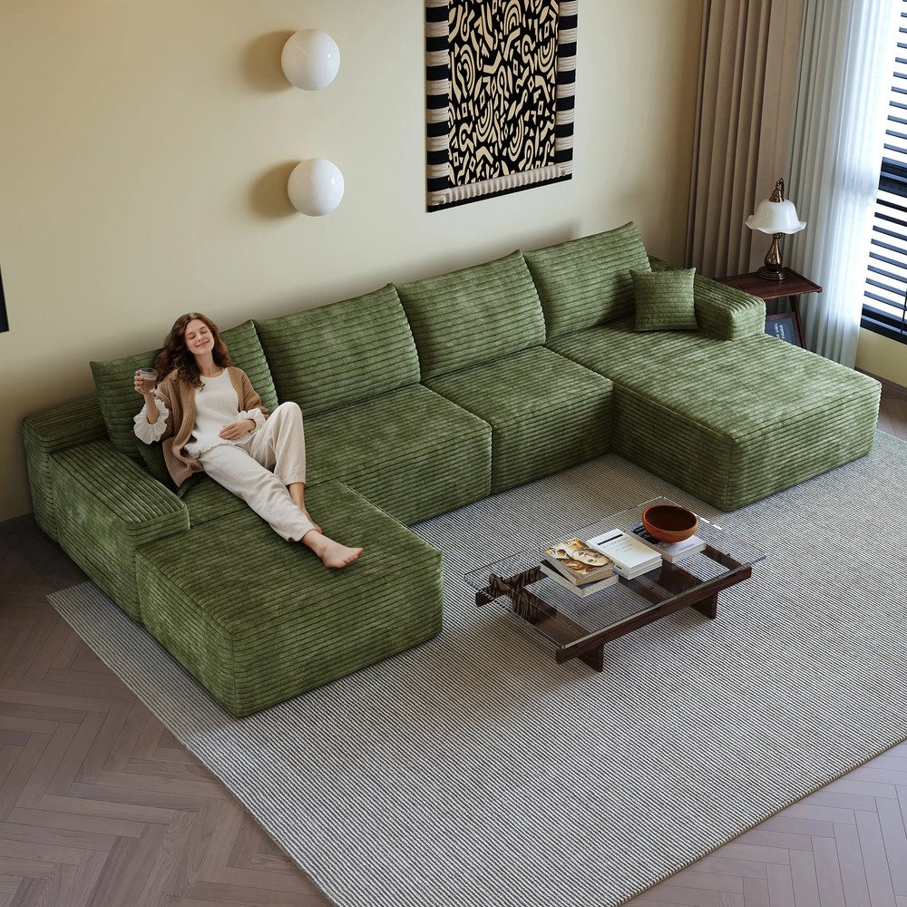 Divano angolare Chaise Longue ¨C Minimal ¨C Verde 340cm velluto imbottito senza montaggio