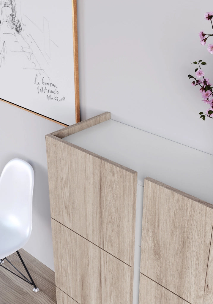 Scarpiera Herdasa effetto rovere chiaro, dettaglio bianco 122x95x35