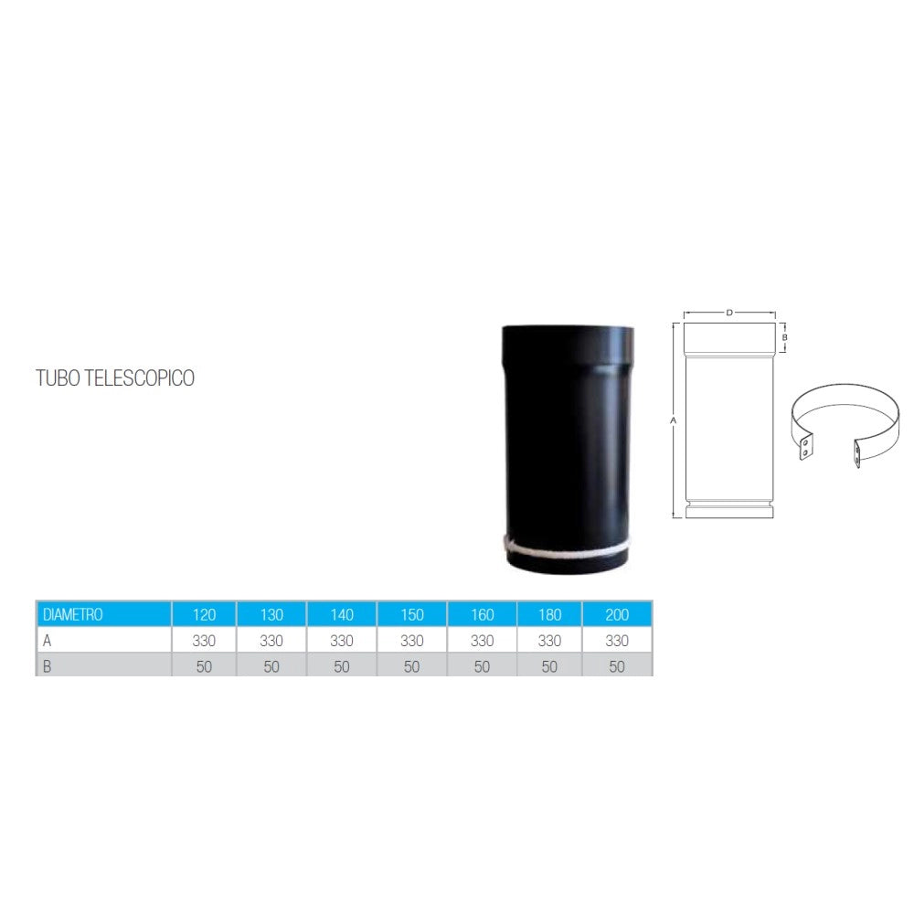 Tubo nero telescopico da 130mm per stufa a legna