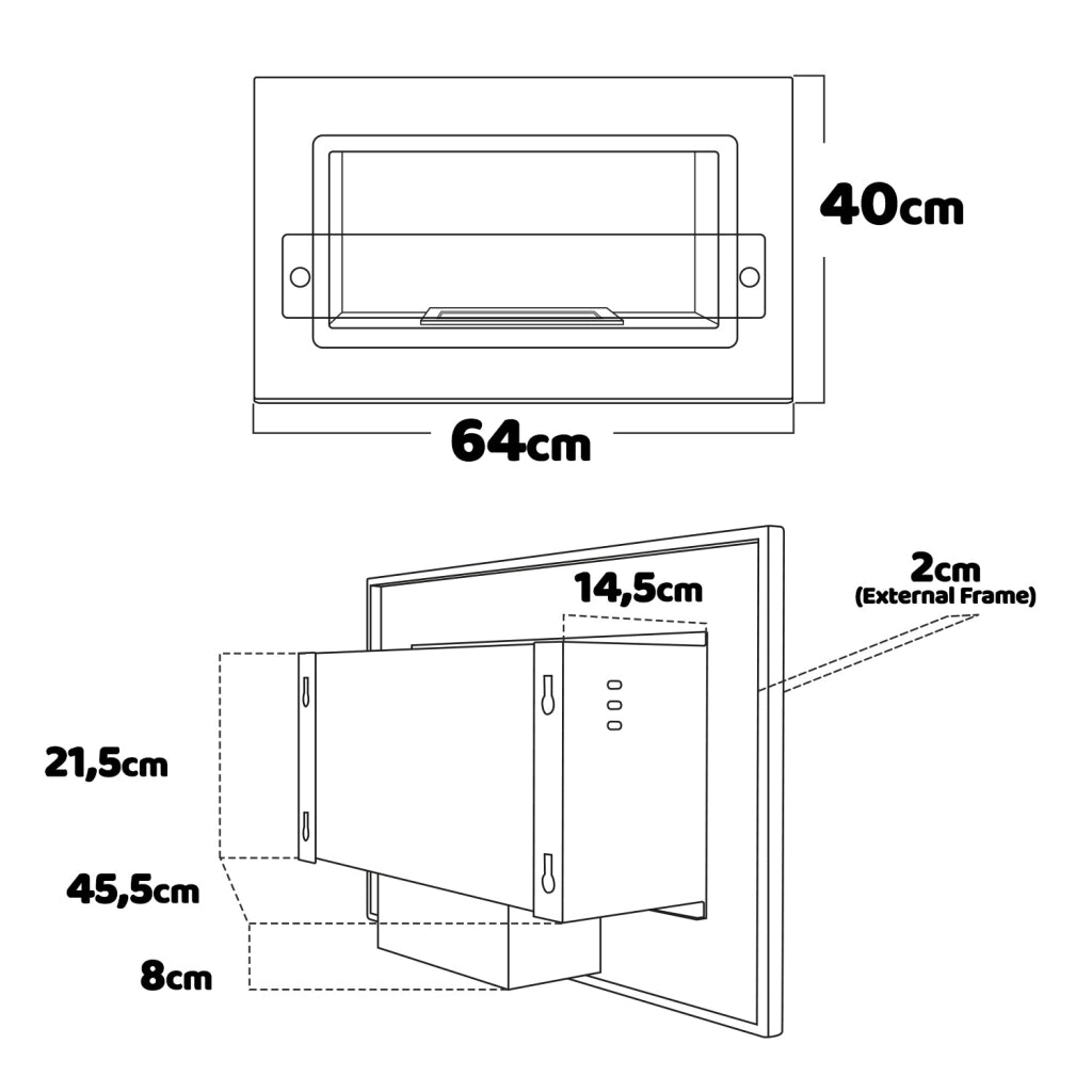 Adriano - Caminetto a bioetanolo da incasso con 1 bruciatore da 1.5L. Camino a bioetanolo in acciaio inox e vetro temperato. 64x40 cm colore bianco
