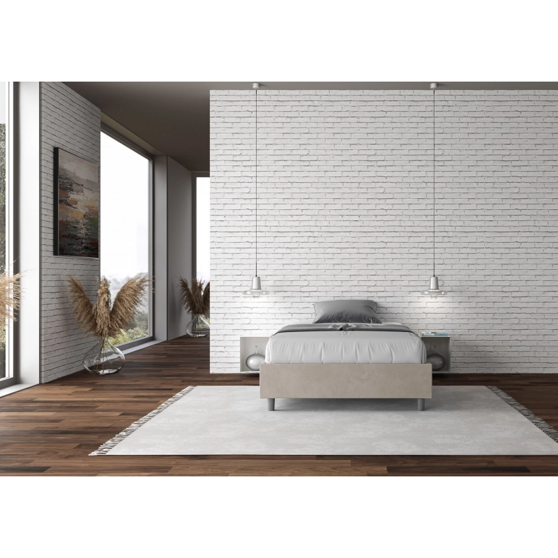 Letto Sommier imbottito Matrimoniale francese 140x210 cm Azelia - Senza rete,Microfibra,Sabbia