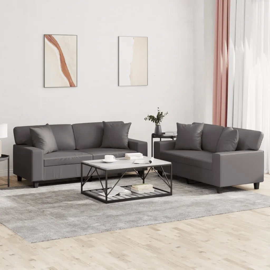 Set di Divani 2 pz con Cuscini Grigio in Similpellecod mxl 104174