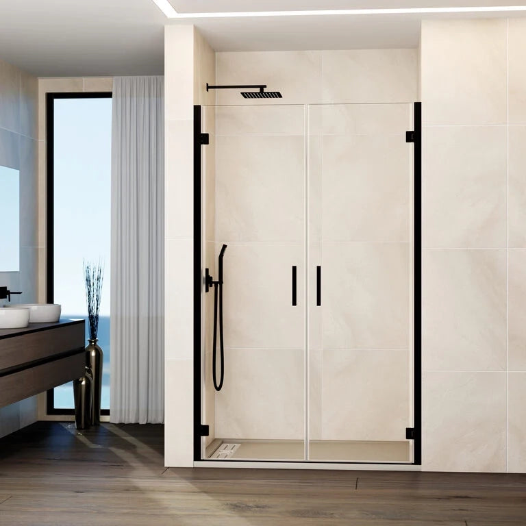 Box doccia frontale GLASS 2 porte battenti 95 cm (93-97; 45+45) nero trasparente