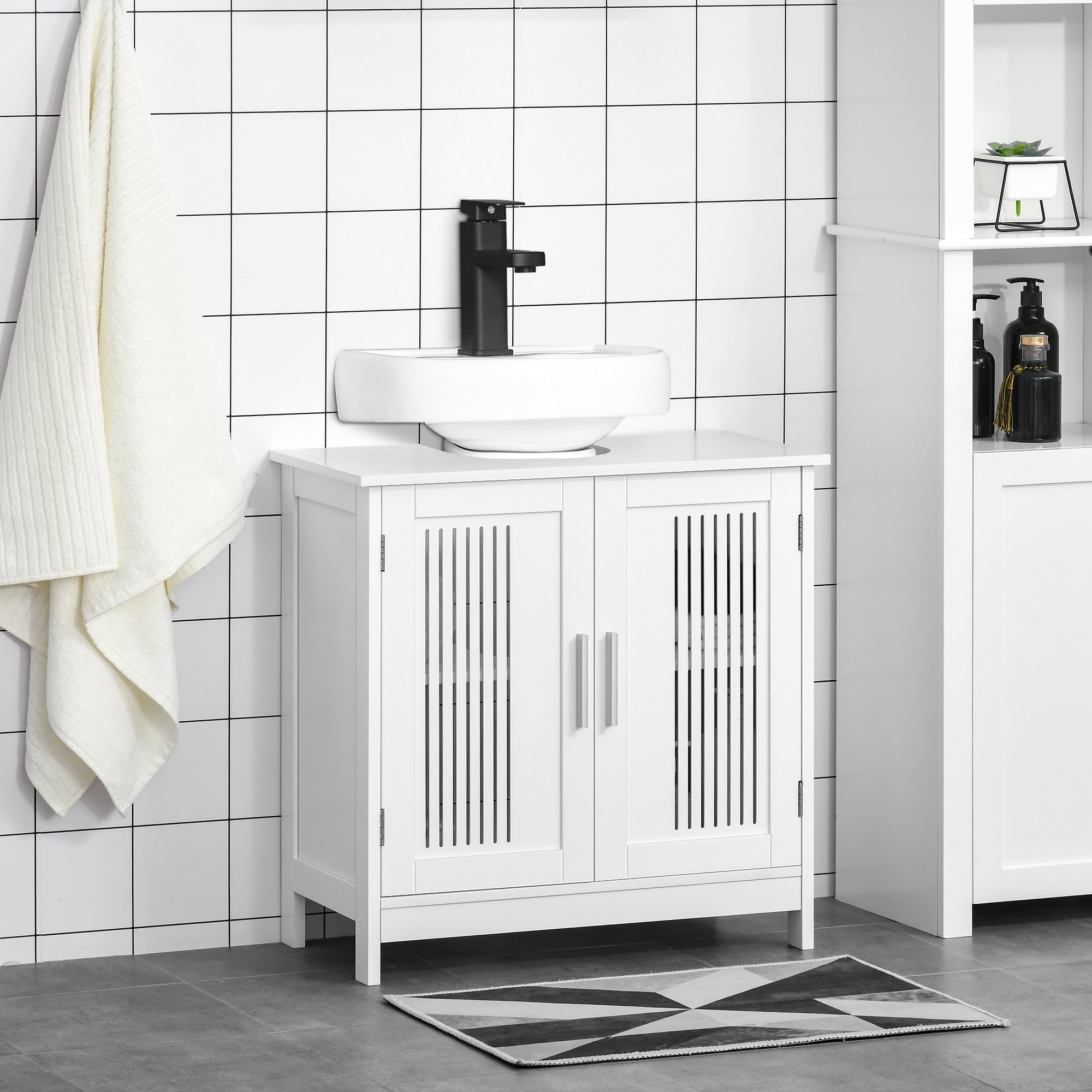 Mobile Sotto Lavabo Bagno 2 Ante 60x30x60 cm in MDF Bianco