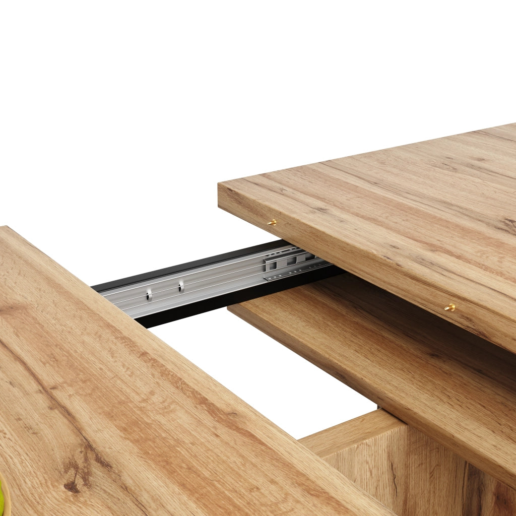 Tavolo allungabile in MDF con piano estensibile e gambe incrociate per cucina e soggiorno, colore legno naturale