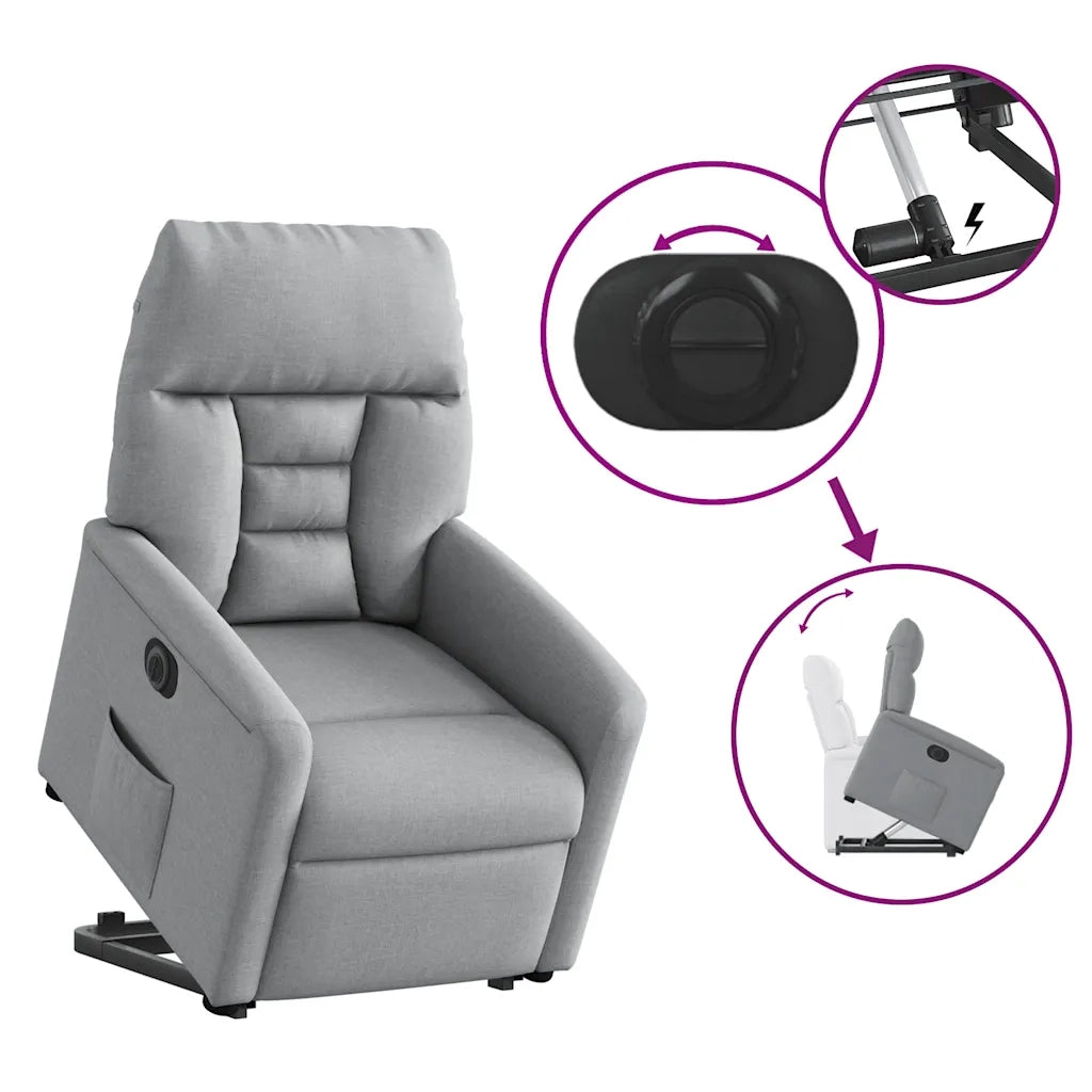 vidaXL Poltrona Reclinante Alzapersona Elettrica Grigio Chiaro Tessuto