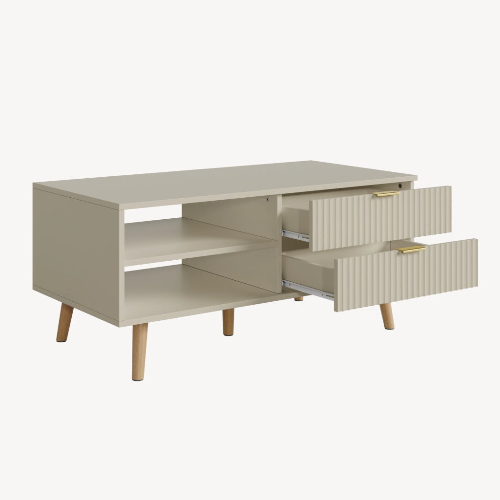 Tavolino da Salotto Nand con 2 Cassetti e 3 Scomparti Aperti 100 x 50 x 45 cm - Color Avena [en.casa]