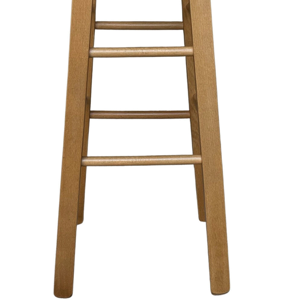 Sgabello in legno massello noce chiaro h 68 cm con seduta rotonda e gambe dritte