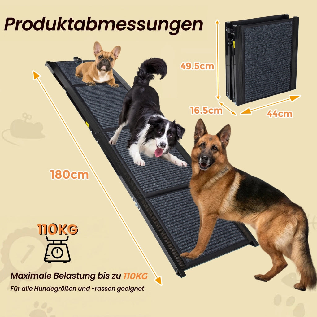RAMPA PER CANI PIEGHEVOLE 180 cm Nera Acciaio