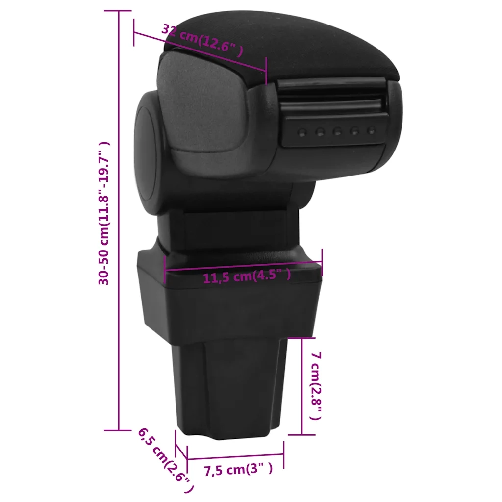 Bracciolo per Auto Nero 11,5x32x(30-50) cm in ABS CFW1023397