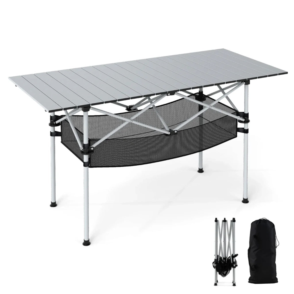 Tavolo da campeggio pieghevole portatile 119 x 55 x 69 cm stabile e facile da trasportare in alluminio grigio 20_0013913