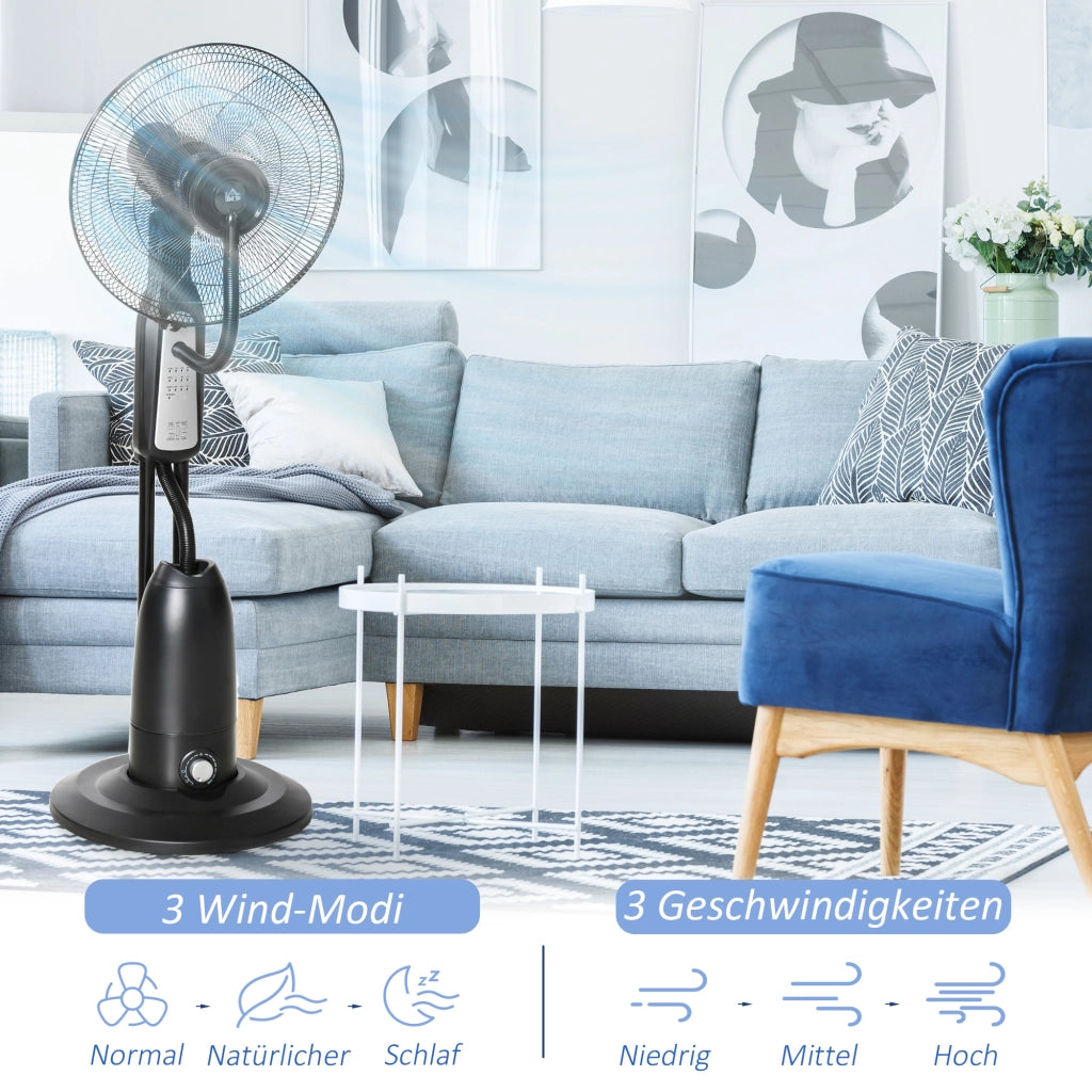 Ventilatore a colonna con umidificatore ¨C zephmum ¨C 2.8L, 3 modalita', telecomando, nero, ?44.5x120 cm