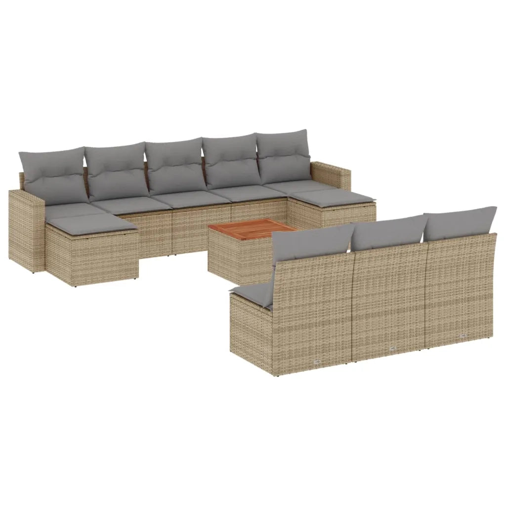 Set Divani da Giardino 11 pz con Cuscini Beige in Polyrattan 3224330