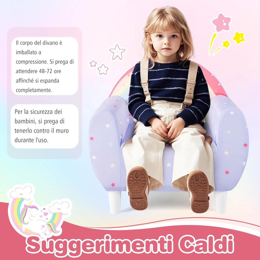Divano per Bambini a Forma di Unicorno 55 x 40 x 55cm, Poltrona Imbottita con Tessuto Elastico Traspirante e Riempimento in Spugna, Mobile Moderno per Cameretta (Lilla)