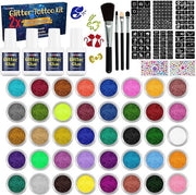 Set di Tatuaggi Temporanei per Bambini - 80 colori di glitter, 308 stencil, impermeabile e idoneo per la pelle per ragazze, bambini, adolescenti, adulti, maschere, feste, cosplay, 2 set