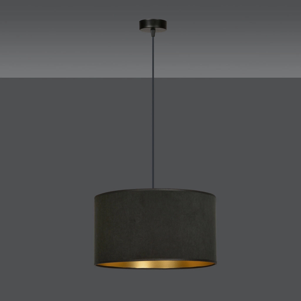 Sospensione 1 Luce Ganesha In Acciaio Nero E Paralume In Tessuto Nero
