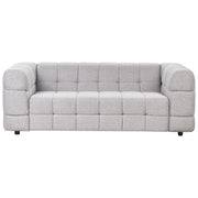 Divano imbottito a 3 posti in tessuto poliestere grigio con gambe nere braccioli stile moderno elegante