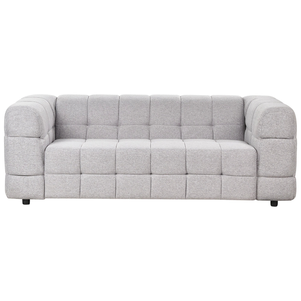 Divano imbottito a 3 posti in tessuto poliestere grigio con gambe nere braccioli stile moderno elegante