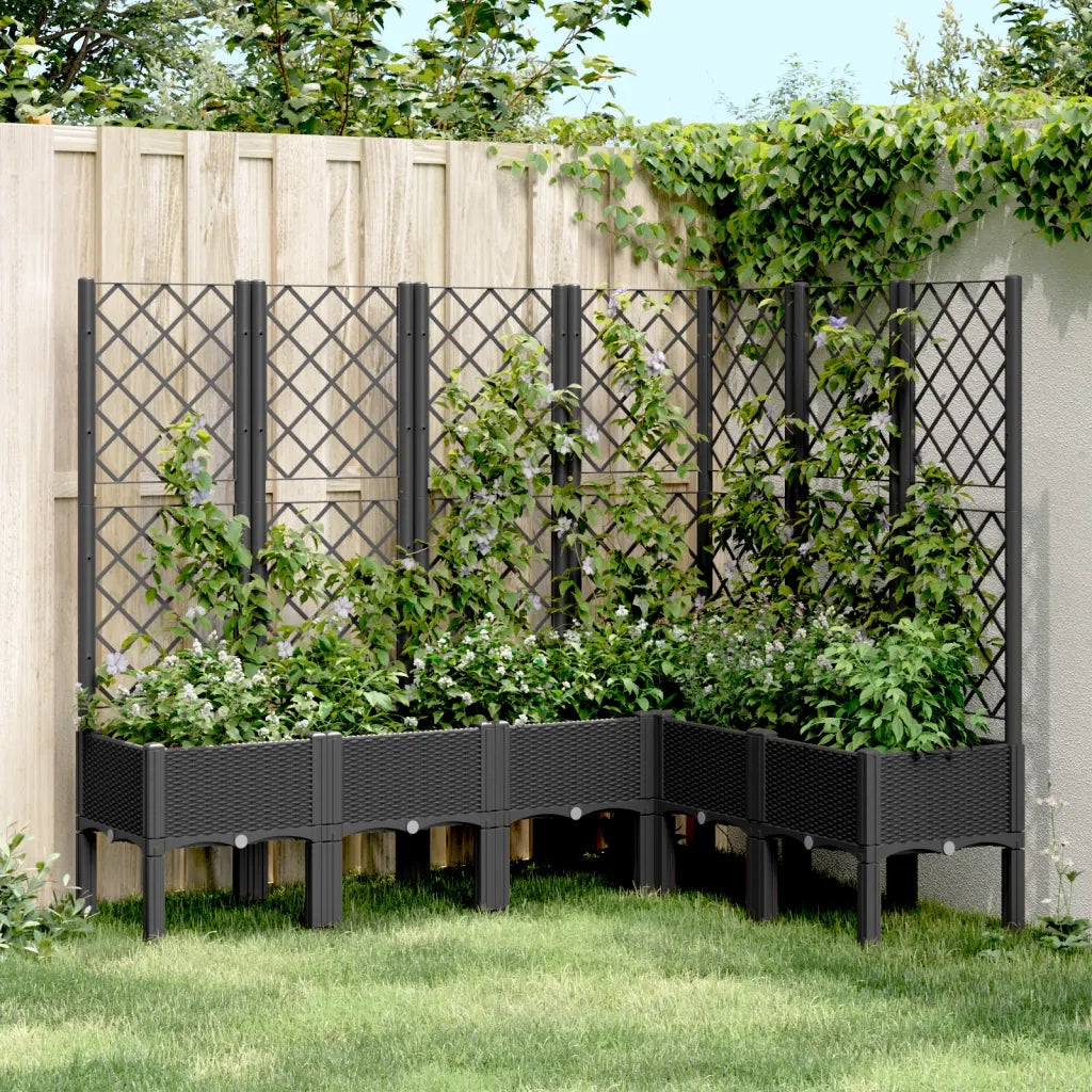 Fioriera da giardino con traliccio-Vaso da Esterno-Vaso con Griglia Nera 160x120x142 cm in PP