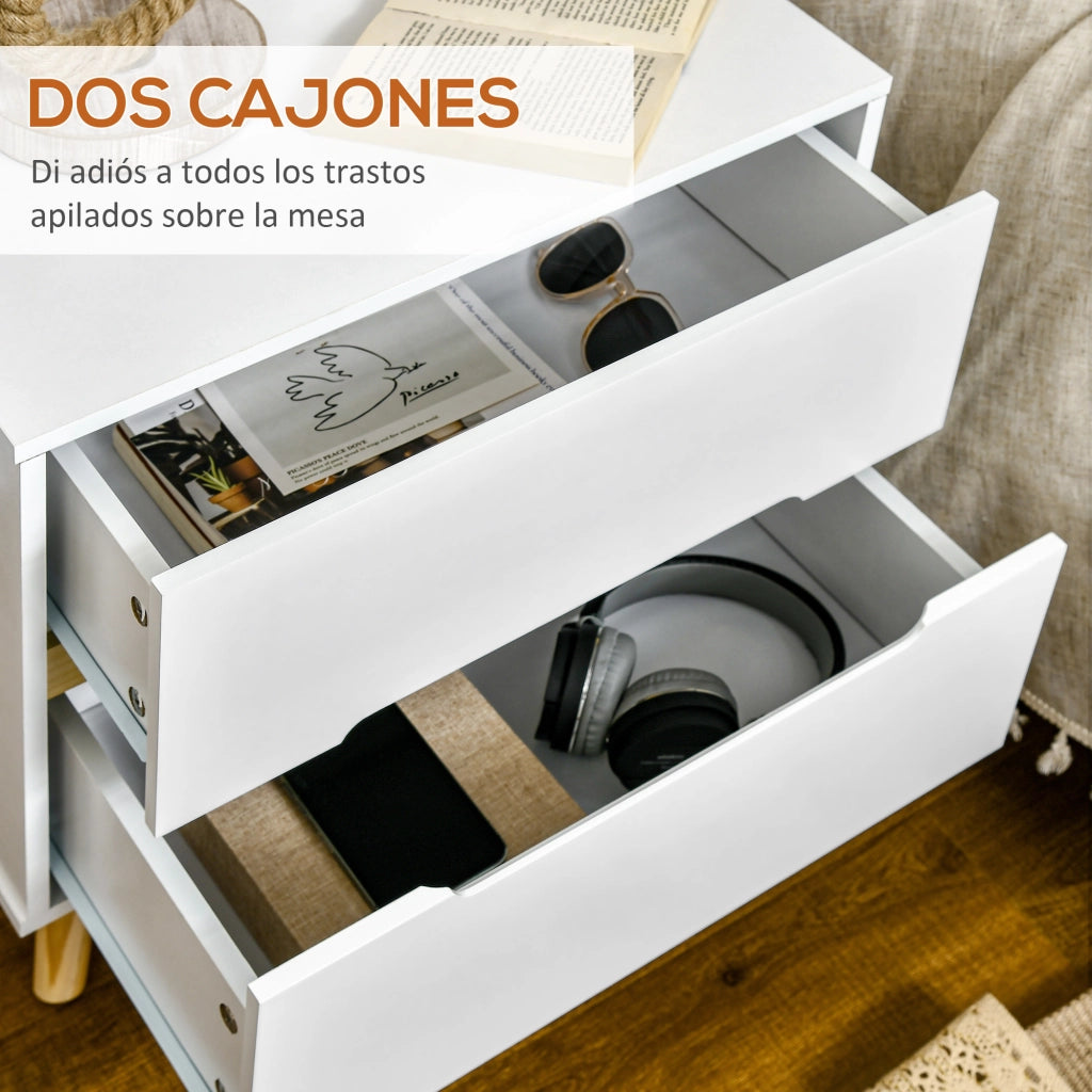 Comodino Moderno con 2 Cassetti ¨C Zephmum ¨C Bianco Legno 50x40x50,5 cm