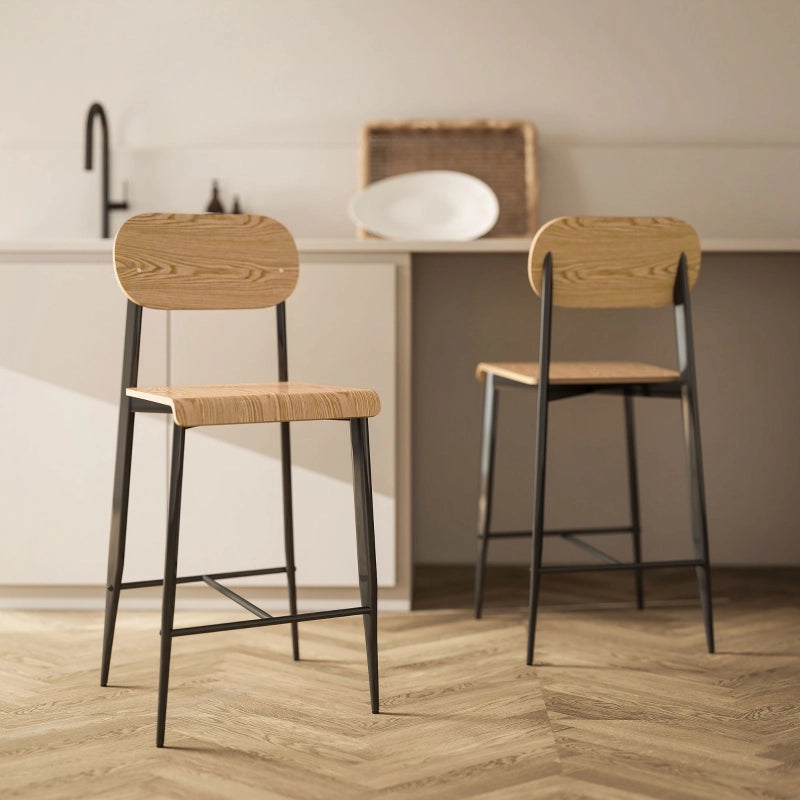 SGABELLO BAR 66 cm Legno Naturale e Metallo Nero