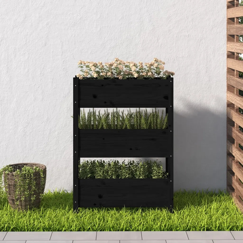 Fioriera-Vaso da Esterno-Contenitore per Piante Nera 77x25x104,5 cm in Legno Massello di Pino