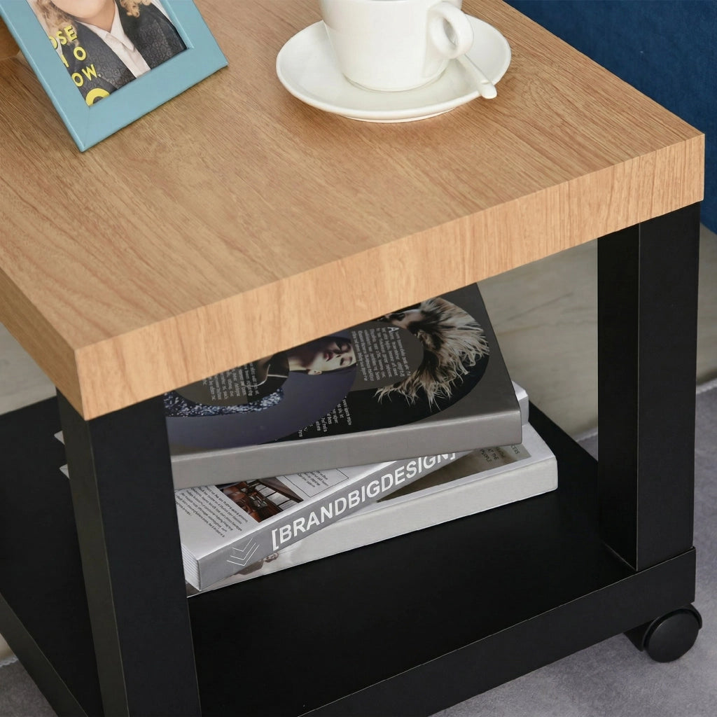 Tavolino da caff¨¨ con ruote e scaffale aperto ¨C zephmum ¨C 40x40x40 cm legno naturale e nero