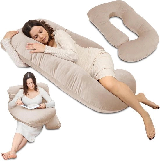 Pallone per la gravidanza XXL cuscino di conforto e di alimentazione cuscino laterale a forma di J con copertura rimovibile 180 cm Beige