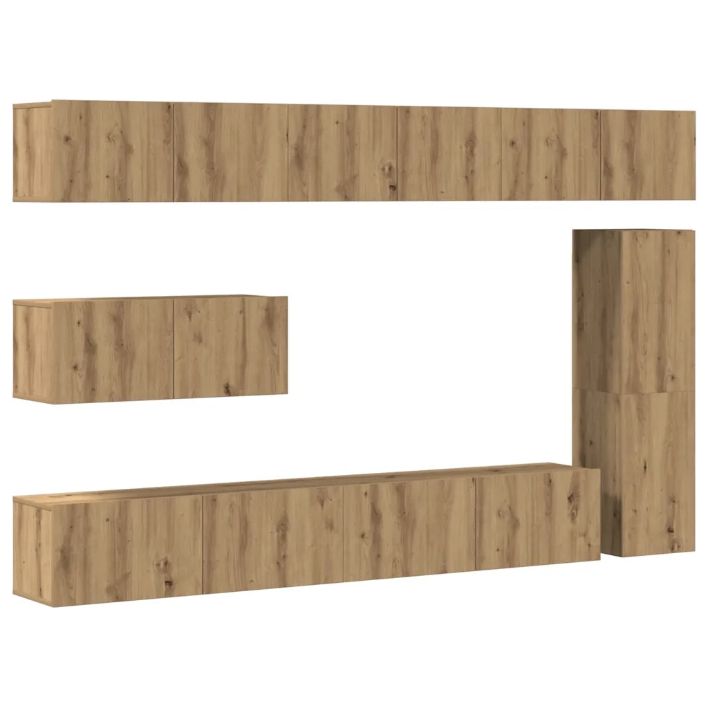 Set Mobile TV 7 pz Montato a Parete Rovere in Legno Multistrato 3329214