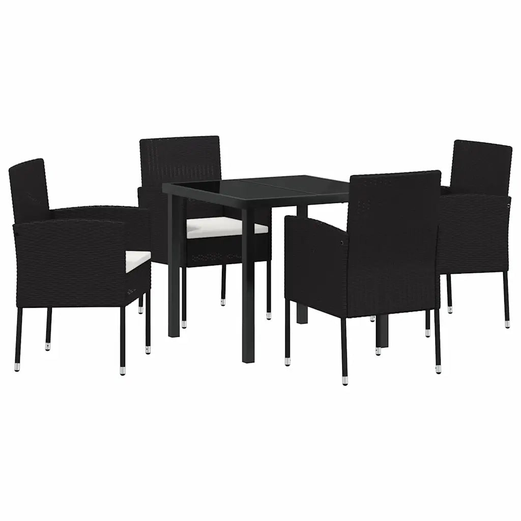 Set da Pranzo per Giardino con cuscino 5 pcs Nero polyrattan