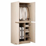 Armadio 2 ante 70x40x170 cm con vano appendiabiti e scomparti; naturale