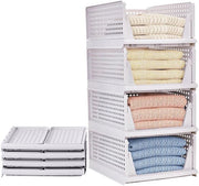 Set di 4 organizzatori di capiente di abbigliamento pieghevoli, lade per cassetti, scatole da riporre in pile, organizzatore di plastica, cassa, scatole da riporre in pile per abbigliamento, camera da letto, cucina, bagno - bianco