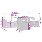Set Divano da Giardino 6 pz con Cuscini Beige in Polyrattan
