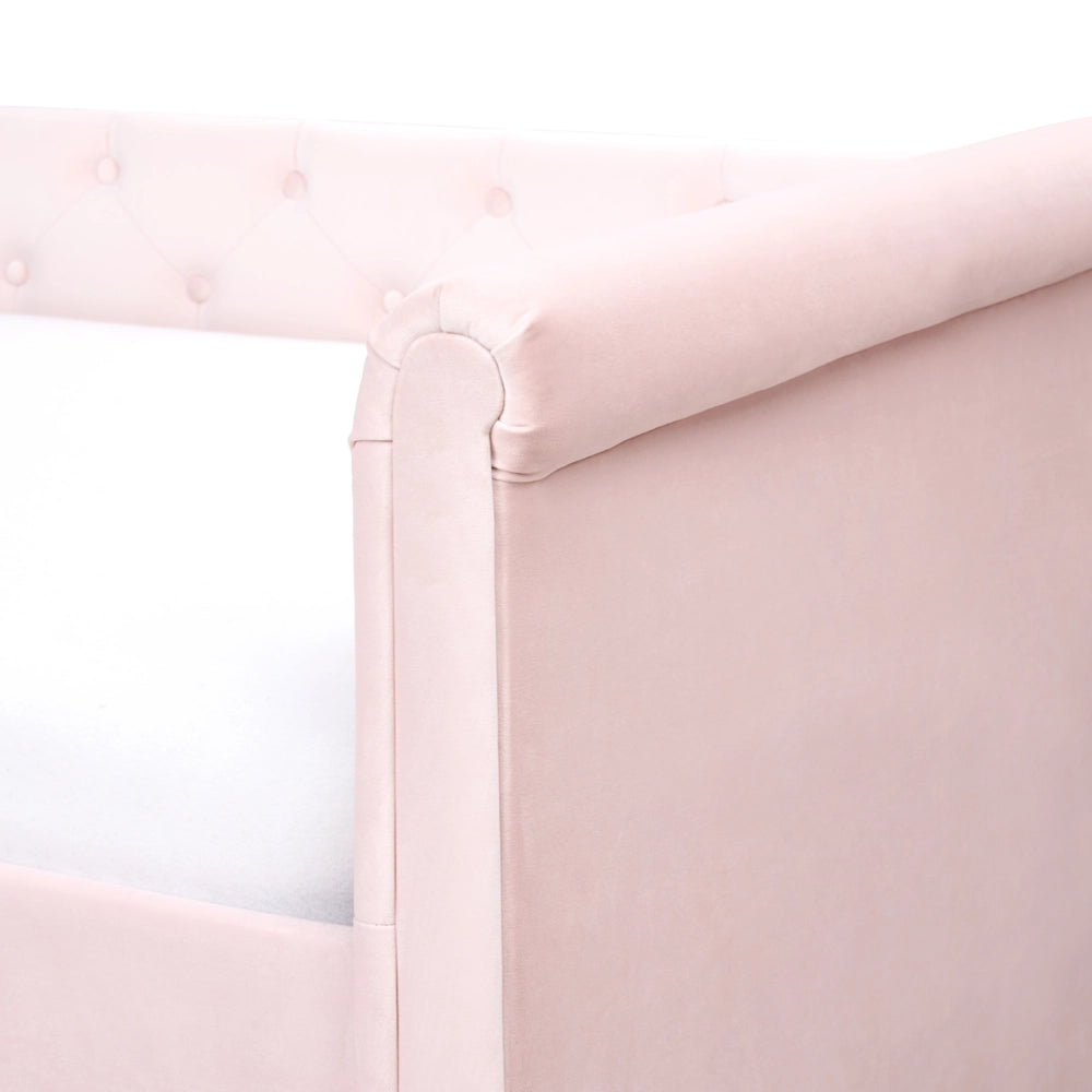 Letto singolo con letto aggiuntivo a scomparsa in velluto 90 x 200 cm rosa pastello cameretta stile moderno