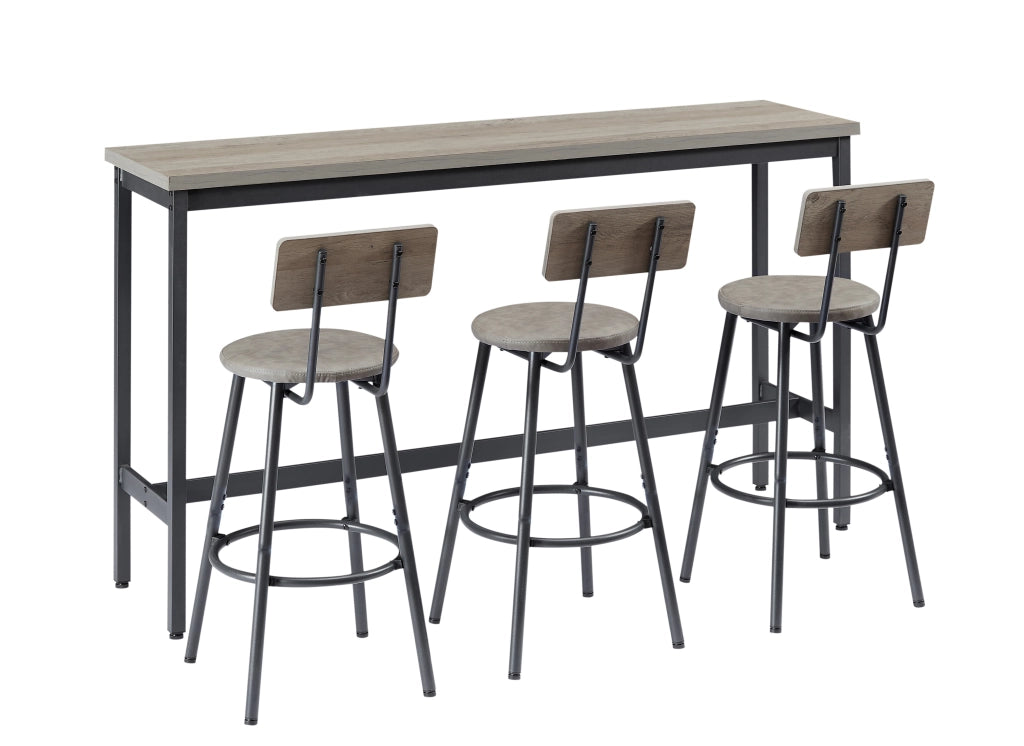 Set tavolo bar lungo con 3 sgabelli imbottiti con schienale, grigio e nero