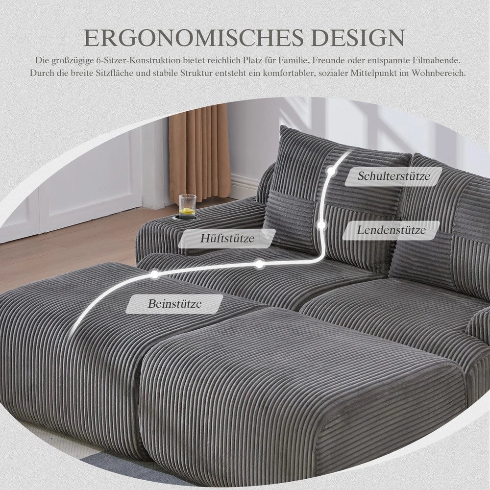 Divano 2 posti con poggiapiedi ¨C Minimal ¨C Tessuto grigio scuro con contenitore