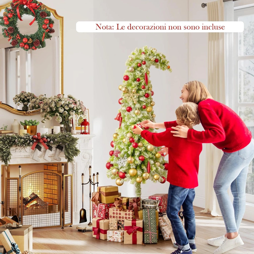 Albero di Natale da 150/180/210 CM, Albero di Natale Artificiale Slim Pre-Illuminato con Punta Flessibile, 216/290/366 Punte di Ramo, 80/120/160 Luci LED Bianche Calde e 8 Modalità (210 cm)