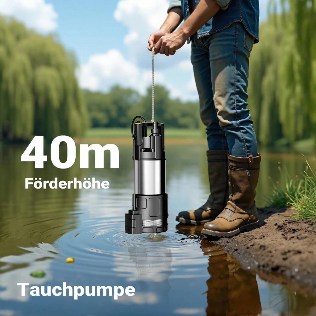 Pompa sommersa, 1200W 6000 l/h, profondità max 7 m, Elettropompa a immersione per pozzi e cisterne
