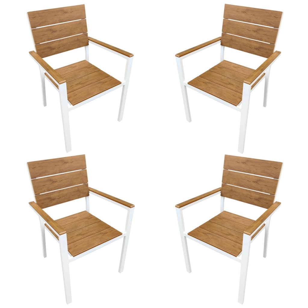 Marvin Sedia da Esterno con Braccioli Teak – Struttura in Alluminio Antiruggine e Seduta in Polywood Ef Bianco/4 Sedie