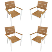 Marvin Sedia da Esterno con Braccioli Teak – Struttura in Alluminio Antiruggine e Seduta in Polywood Ef Bianco/4 Sedie