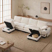 DIVANO Modulare 4 posti 330x132x84 cm in corduroy beige con 2 pouf
