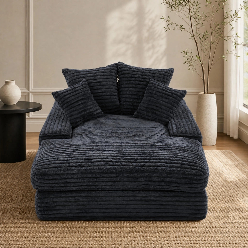 Chaise longue relax con 4 cuscini sfoderabili lavabili design ergonomico senza montaggio in velluto a coste grigio