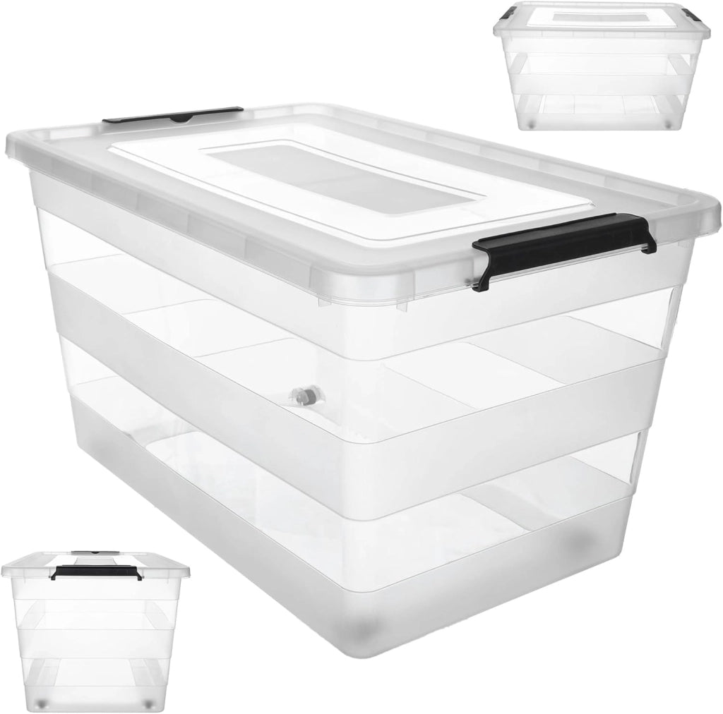 - Scatola portaoggetti con coperchio, scatola per giocattoli, robusto contenitore in plastica, scatola di conservazione con chiusura a scatto, contenitore (Nero, 55 L)