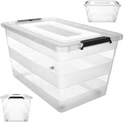 - Scatola portaoggetti con coperchio, scatola per giocattoli, robusto contenitore in plastica, scatola di conservazione con chiusura a scatto, contenitore (Nero, 55 L)