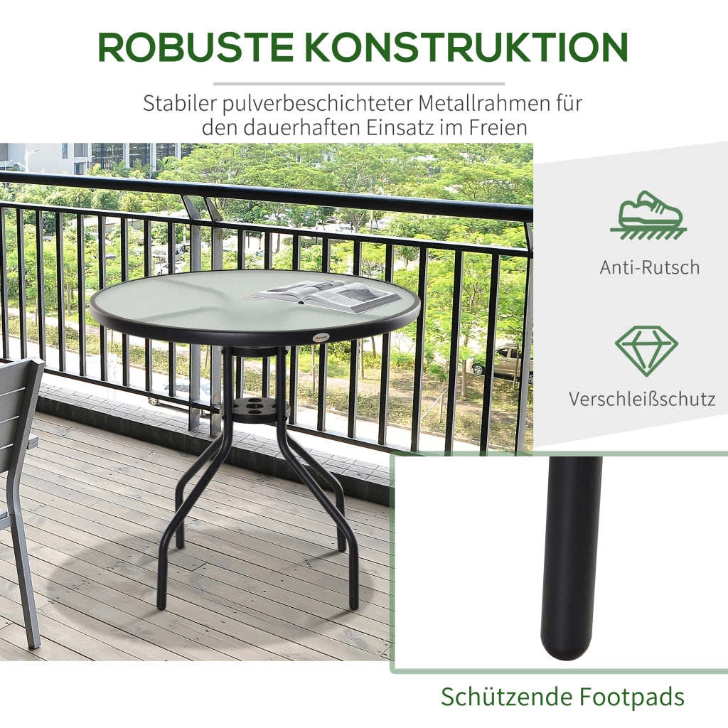 Tavolino da giardino con piano in vetro ¨C zephmum ¨C nero ?80x72 cm