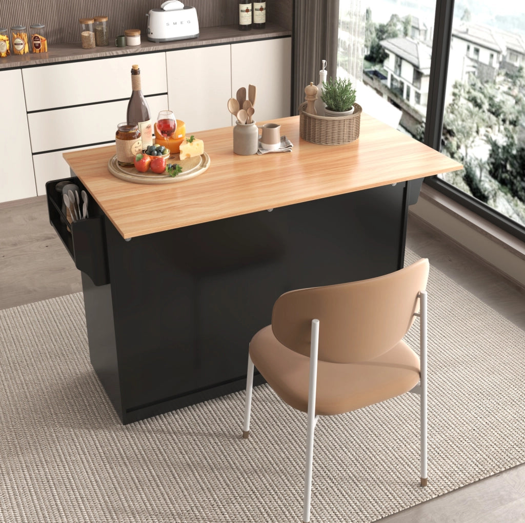 Carrello da cucina 120x46x91.5 cm con piano ribaltabile; ruote e doppie ante in MDF