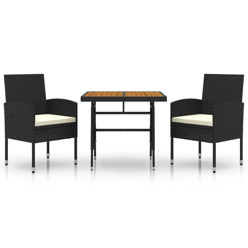 Set da Pranzo per Giardino 3 pz in Polyrattan Nero 3120088